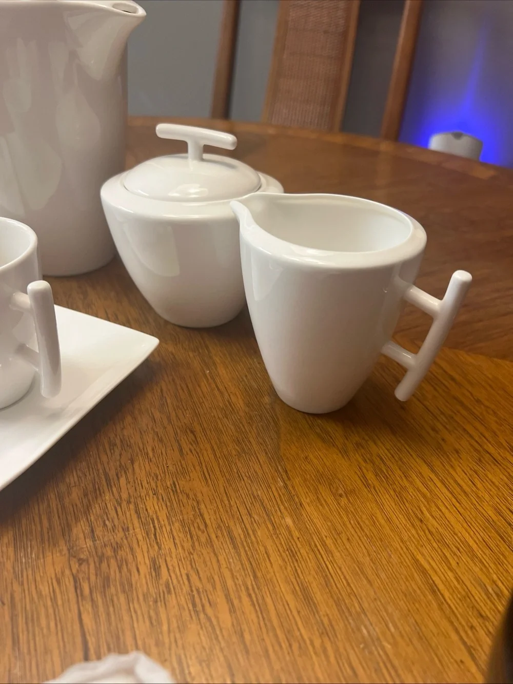 White Porcelain Coffee and Tea Set with Cups, Saucers and Accessories